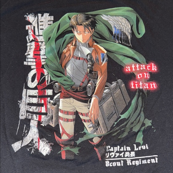 🖤RIPPLE JUNCTION BLACK ATTACK ON TITAN LEVI MENS T-SHIRT SIZE 2XL🖤 - Picture 5 of 8